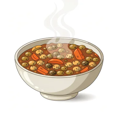 Illustration of lentil soup with ham, canned